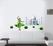 Rawpockets Decal ' Taj Mahal and Classical Dance ' (Material - PVC Vinyl Matte Finish, Wall Coverage Area - Height 65cm X Width 135cm) (Pack of 1) Wall Sticker