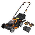 Worx WG743E.1 Cordless Lawn Mower, 40V, 40 cm Cut-to-Edge Deck, IntelliCut Technology, 7-Position Height Adjustment, 2-in-1 Bag Collection/Mulching, Includes Battery and Charger