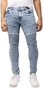 RAW X Mens Skinny Jeans, Washed Ripped Distressed Moto Stretch Denim Biker Pants for Men, Light Blue Wash, 34W X 32L