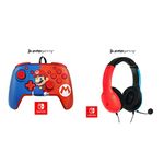 PDP Gaming LVL40 Stereo Headset with Mic for Nintendo Switch - PC, iPad, Mac, Laptop Compatible - Noise Cancelling Microphone, 3.5 mm Jack - neon blue-red & PDP Faceoff Deluxe