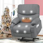 SQUEBILIFE Recliner Armchair Electric Recliner Chair with Massage & Heat, Extended Footrest, Oversized Riser Reclining Chairs Lift Chair Lounge Sofa with Type C+USB Dual Drink Holders Side Pockets