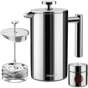 Mueller French Press Coffee Maker 34oz, Stainless Steel French Press Coffee, 4 Filter Heat Resistant Double Insulated, Rust-Free, Food Grade, Dishwasher Safe Coffee Pot