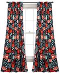 Lush Decor Poppy Garden Curtains Room Darkening Window Set for Living, Dining, Bedroom, 84 in L Panel Pair, Navy