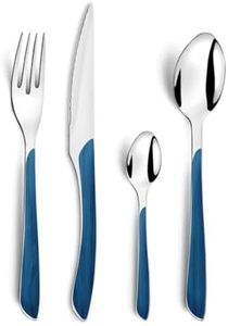 Amefa ECLAT Nature Blue Wooden Cutlery Set 24 Pieces for 6 People Stainless Steel Rustproof Plastic Handles in Wood Look Dishwasher Safe Cutlery Set 6 People