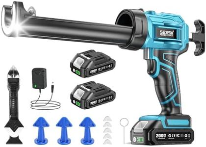 SEESII Cordless Caulking Gun, 21V Battery Powered Caulk Gun, Electric Caulking Gun w/2 x 2.0Ah Batteries, 9Pcs Caulk Remover Tool, LED Light, Auto Retract for Filling, Sealing