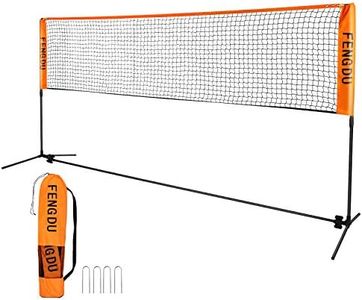 FENGDU Portable Badminton Net Set, Adjustable Height Tennis Net, Kids Volleyball,Soccer Net Easy Setup Nylon Sports Net with Poles for Backyard, Indoor, Outdoor, Beach (Black/Orange, 10FT)