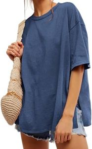 EXLURA Womens Summer Oversized T Shirts 2025 Casual Short Sleeve Loose Maternity Tops Crewneck Tunic Plus Gym Workout Top Navy Blue