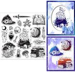 GLOBLELAND Magic Witchcrafts Clear Stamps for DIY Scrapbooking Witch Book Hat Silicone Stamp Seals 15x15cm Transparent Cards Making Photo Album Journal Home Decoration, DIY-WH0372-0013-US19