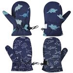 Toddler Mittens Kids Winter Gloves Baby Adjustable Cold Weather Windproof Mittens Toddler Boys Warm Fleece Snow Ski Gloves Girls 2-4T 2 Pack (Navy Dinosaur+Navy Shark,M)