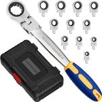 haisstronica 12 in 1 Interchangeable Heads Ratcheting Combination Wrench Set, 8-19mm Metric Flex Head Ratchet Wrench Tool for Auto, Tools for Men Gift