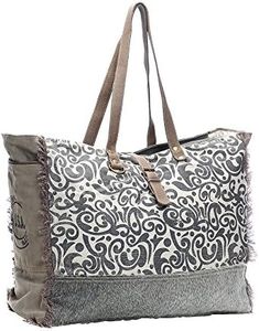 Myra Bag Floral Upcycled Canvas & Cowhide Weekender Bag S-1142