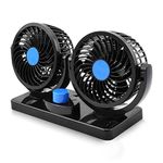 Mitchell 12V DC Dual-Head Electric Car Fan – 360° Rotatable Dashboard Fan with 2-Speed Control, Compact Cooling Fan for Car Vehicle, Made of Durable ABS Plastic