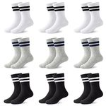 JOCMIC 9 Pack Junior Cotton School Sports Socks Toddler Kids Crew Athletic Socks Boys Girls Cushioned Ankle Socks 7-10 Years