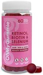 OMG! Retinol, Biotin & Selenium + Collagen producing vitamin | Hair, Skin & Nails Beauty Gummies (60) by OhMyGummie | Multivitamins & Minerals (A, C, D, E, B6, B12 & Zinc) | Vegetarian & Gelatin-Free