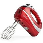 VonShef Hand Mixer Electric Whisk – Food Mixer for Baking with 5 Speeds, 300W, 2 Stainless Steel Beaters, 2 Dough Hooks & Balloon Whisk, Easy Clean, Turbo Boost, Eject Button, Compact – Red