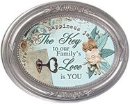 Cottage Garden Key to Our Family's Love is You Brushed Silver Floral 5 x 7 Oval Table and Wall Photo Frame