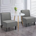 Giantex Set of 2 Armless Accent Chair, Fabric Upholstered Slipper Chair w/Solid Wood Legs, 9’’ Thick Sponge Cushion, Max Load 330 lbs, Modern Stylish Comfy Bedroom Leisure Chair for Living Room, Grey