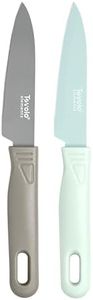 Tovolo Bonus Paring Protective Blade Covers, Stainless Steel Kitchen Knives with Comfort-Grip Handles for Cutting & Slicing, 8" Set of 2, Mint & Cool Gray