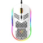 RGB Honeycomb Lightweight Gaming Mouse, 6 Programmable Buttons, 6 RGB Backlight Modes & 6400 DPI Adjustable, USB Wired, Plug & Play, Compatible with Windows, Mac, Laptop, PS4, XBox - White