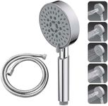 ACA International 5-Mode Round Handheld Shower Head Rose Silver Bathroom Electroplating Hand Held Shower with 1.5 Meter Shower Hose WELS (Chrome)