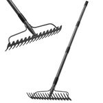 Thatch Rakes for Lawns, Heavy Duty Metal Garden Rake with 17 Prongs, Adjustable Yard Rock Rake for Gardening Loosening Soil, Long Handle 60 Inches