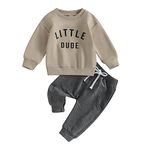 MoccyBabeLee Toddler Baby Boy Fall Winter Clothes 2Pcs Set Letter Print Pullover Sweatshirt Pants Trousers Outfits Tracksuit Newborn 6 Months 12 Months 18 Months 24 Months 2T 3T (Khaki, 12-18 Months)