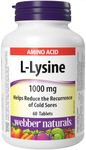 Webber Naturals L-Lysine 1000 mg, 60 Tablets, Prevents Cold Sores, Vegan