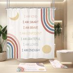 Imirell 4PCS Kids Quotes 72Wx72H Inches Shower Curtain Sets with Rugs, Toilet Lid Cover and Bath Mat, Rainbow Inspirational Motivational for Teen Fabric Waterproof Polyester with 12 Pack Hooks Plastic