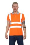 Grunge Wear® Hi Viz High Visibility Short Sleeve Polo Shirts - Men's Reflective Tape Safety Hi Vis Security Workwear T-Shirt Tops (Orange, Medium)