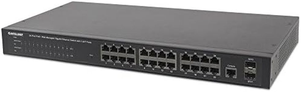 Intellinet 24 Port PoE Web Managed Gigabit Ethernet Switch with 2 SFP Ports - 240W Power Budget, Self Healing Network, SNMP Management, Endspan, 19" Rackmount - 3 Yr Mfg Warranty - 560559