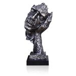 LEPENDOR Abstract and Creative Desk Decorations The Thinker Statue - Handcrafted Silent Men Statues Resin Abstract Sculpture Office Home Decor Figurine Gift (No Hear Silver)