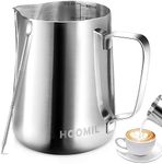 HOOMIL Milk Frothing Pitcher, 32oz/900ml Stainless Steel Steaming Pitcher Barista Milk Frother Cup Jug for Espresso Machine Coffee Cappuccino Latte Art - Silver