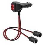 GELRHONR DC 12V Car Cigarette Lighter Splitter, 2 Way Cigarette Lighter Socket with Dual Independent Switches, Double Car Lighter Adapter Extension Cable with 10A Fuse-30CM