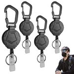 Reaindeer 4 Pack Heavy Duty Retractable Badge Holder Reel,with 25.6 Inches Steel Wire Rope Keychains with Carabiner Clip for Men Women