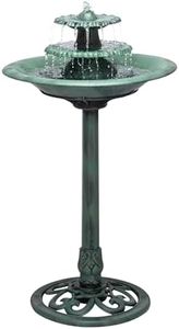 Alpine Corporation 35" Tall 3-Tier Outdoor Pedestal Water Fountain – Durable Resin Cascading Water Feature and Birdbath for Garden, Patio, Deck, and Backyard, Green