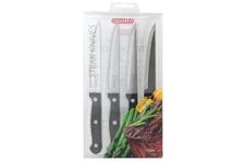 apollo THE HOUSEWARES BRAND Set of 4 Stainless Steel Steak Knives - Easy Cut Serrated Blade - Ergonimic Handles - Steel / Black Riveted