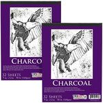 US Art Supply 9 in. x 12 in. Premium Heavy-Weight Charcoal Paper Pad, 160gsm, 90 Pound, 32 Sheets (Pack of 2)