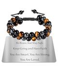 TOLOWOBK Mens Bracelets Gifts for Him Tigers Eye Bracelet Personalised Triple Protection Beaded Bracelets for Men Anniversary Christmas Birthday Gifts for Dad Son Husband Boyfriend Brother Grandson