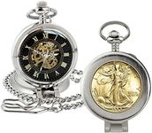 American Coin Treasures U.S. Coin Pocket Watch with Skeleton Movement | Gold Layered Silver Walking Liberty Half Dollar | Sweeping Second Hand, Magnifying Glass | Certificate of Authenticity