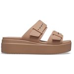 Crocs Women's Brooklyn Buckle Low Wedge Sandal, Latte, 7 UK