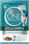 PURINA ONE Adult Wet Cat Food Coat and Hairball with Chicken in Gravy Pouch 12x70g