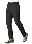 BGOWATU Men's Athletic Running Pants Lightweight Quick Dry Jogging Hiking Casual Outdoor Sports Sweatpants with Zipper Pockets Black Size L