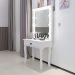 LUVODI Dressing Table Vanity Set with Hollywood Mirror 10 LED Lights Large Drawer White Professional Makeup Desk Brightness Adjustable for Bedroom Makeup Studio Cosmetic Organizer, Barber Shop