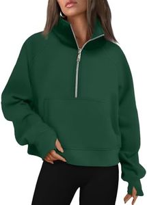 AUTOMET Womens Sweatshirts Half Zip Cropped Pullover Fleece Quarter Zipper Hoodies 2025 Fall Fashion Outfits Clothes Dark Green Medium