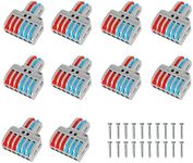 Compact Wire Connectors, EMTSEB 10 pcs Compact Splicing Connectors, Assortment Conductor, Butt Terminal Connectors, Electrical Connectors Blocks with 20 pcs Screws (2 in 6 out)