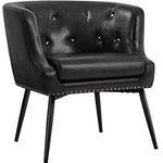 Yaheetech Barrel Tub Chair, Modern PU Leather Armchair, Button Tufted Chair with Comfy Seat Cushion and Metal Leg for Living Room Bedroom, Black