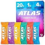 Atlas Protein Bar, 20g Protein, 1g Sugar, Clean Ingredients, Gluten Free, Value Pack (30 Count, 6 Flavors)