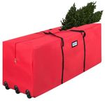 Dinoera Rolling Large Christmas Tree Storage Bag, Fits Up to 9 Foot Artificial Xmas Disassembled Trees, Christmas Tree Storage Container with Wheels Against Dust, Insects & Moisture (Red)