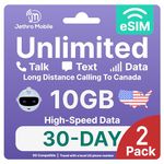 eSIM USA, Unlimited Talk, Text, & Data, Uses T-Mobile, Unlimited Calling to Canada Included, Quick Activation, Jethro Mobile e SIM Card USA for Canadian Travelers (30 Days 2 Pack)