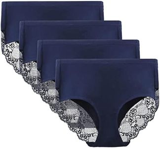 LIQQY Women's 4 Pack Combed Cotton Breathable High Rise Lace Full Coverage Brief Panty Underwear (XX-Large, Blue)